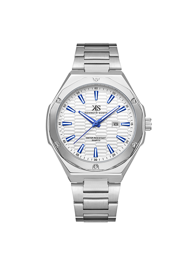 Kenneth Scott Men's Analog White Dial Watch - K23026-SBSW