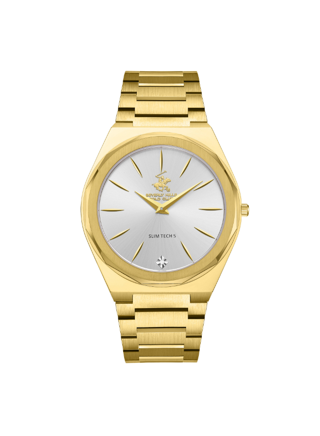 BHPC GENTS 2H Gold Case Gold Metal Band Silver Dial