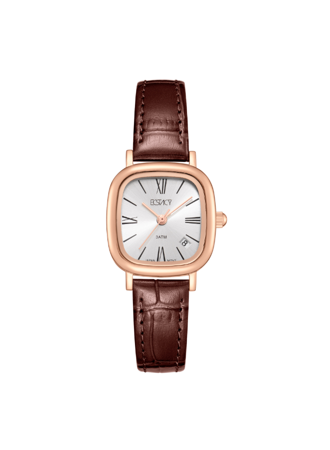 Ecstacy Ladies Analog Fn Rose Gold Case Brown Leather  Strap White Dial