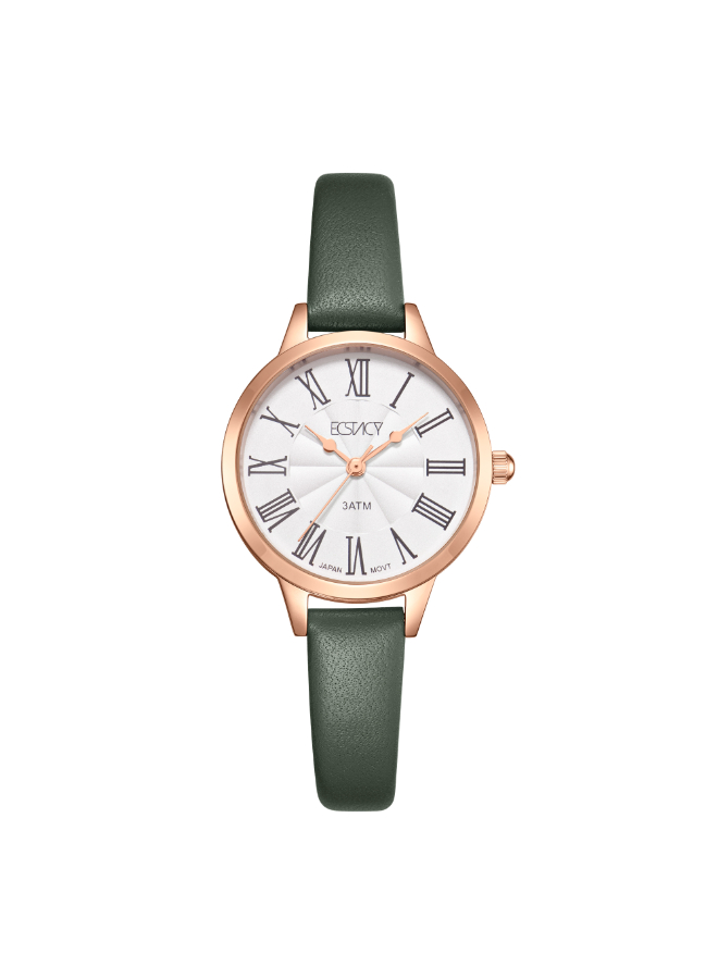 Ecstacy Ladies Analog Fn Rose Gold Case Green Leather  Strap White Dial