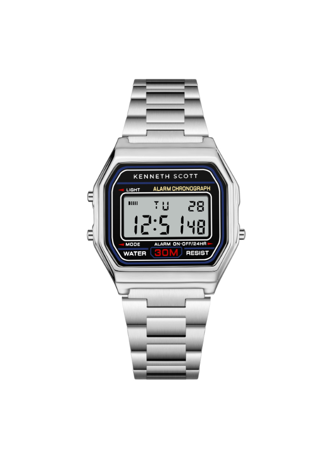 Kenneth Scott Ladies digital Silver case Silver bracelet Black dial