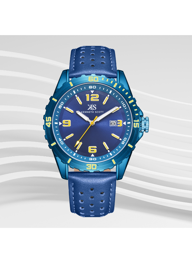 Kenneth Scott Gents Analog Navy Blue Case Navy Blue Leather Strap Navy Blue Dial