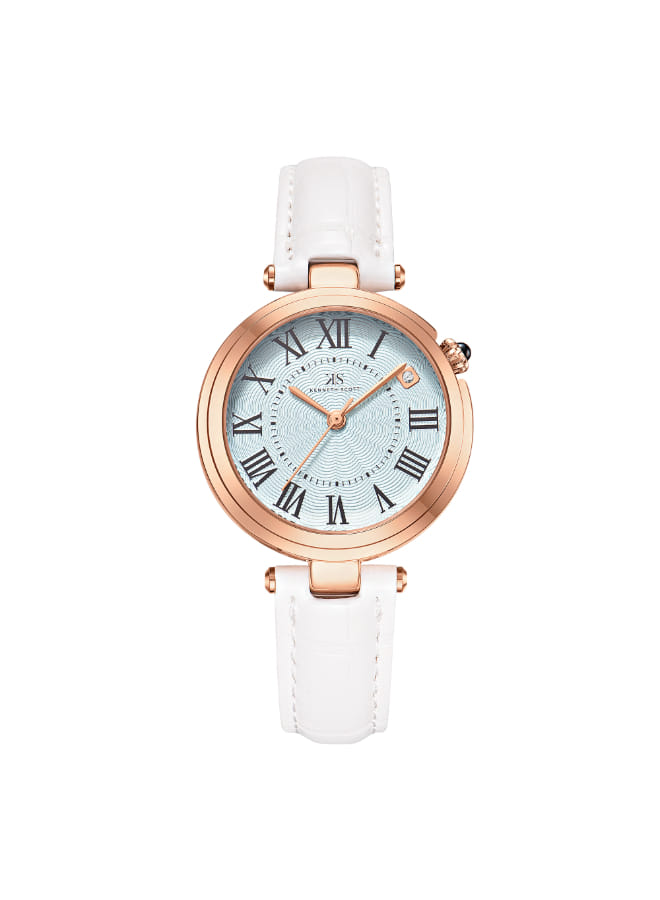 Kenneth Scott Ladies Analog Rose Gold Case Rose Gold Leather Strap Light Green Dial