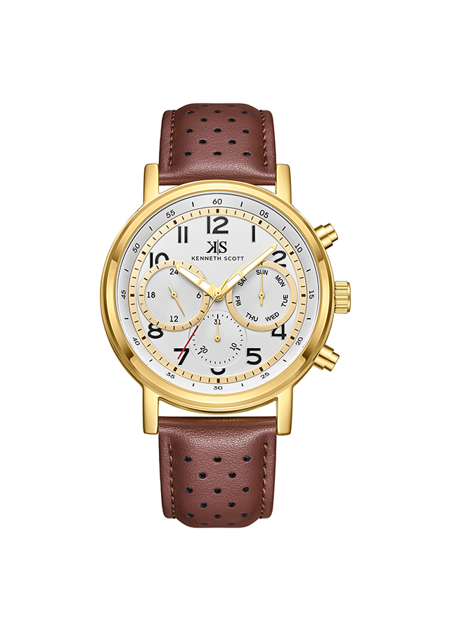 Kenneth Scott Men's Analog White Dial Watch - K24119-GLDW
