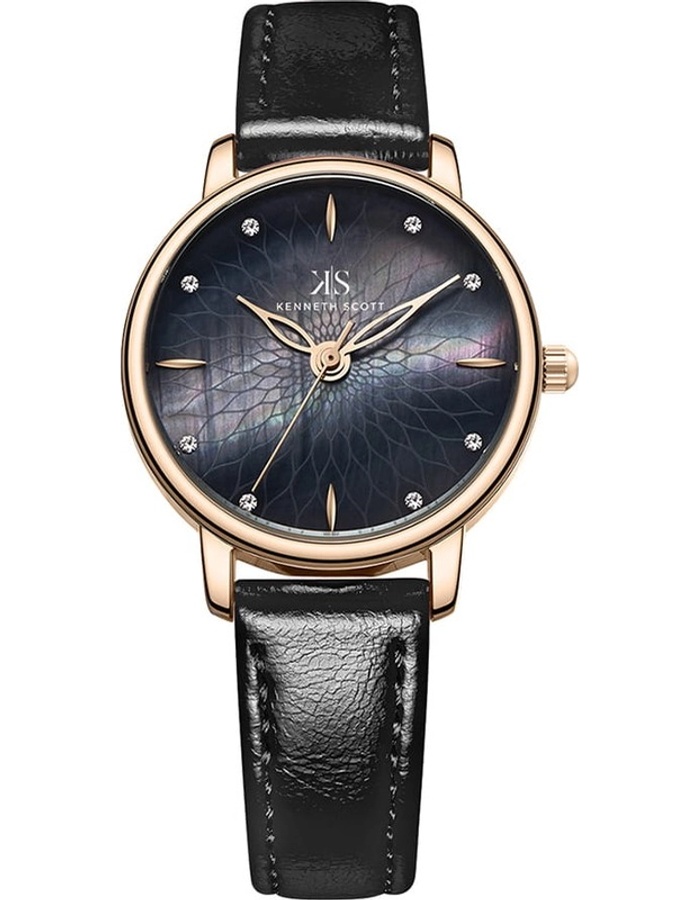 Kenneth Scott Ladies Analog TT RG/Silver Case Black Leather strap Black Dial
