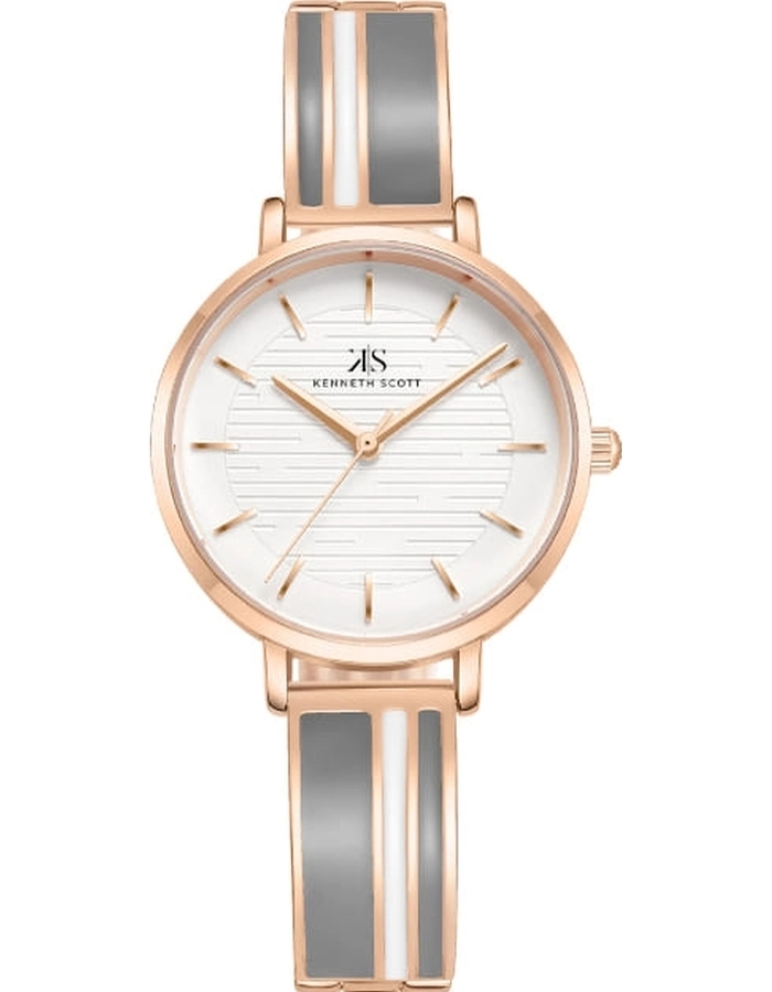 Kenneth Scott Ladies analog Rose Gold Case Gun metal Metal Band Grey Dial