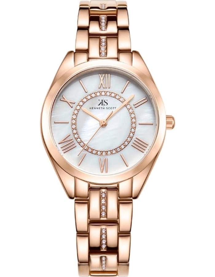 Kenneth Scott Ladies analog Rose Gold Case Rose Gold Metal Band White Dial