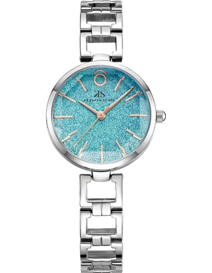 Kenneth Scott Ladies analog Silver Case Silver Metal Band Blue Dial