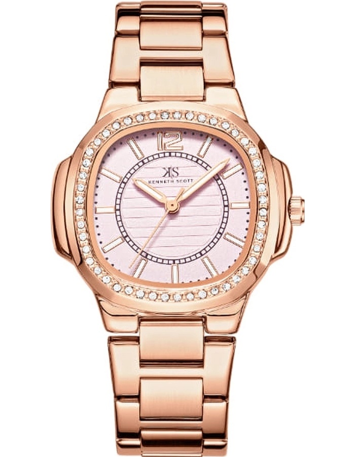 Kenneth Scott Ladies Analog Rose Gold Case Rose Gold Metal Band Pink Dial