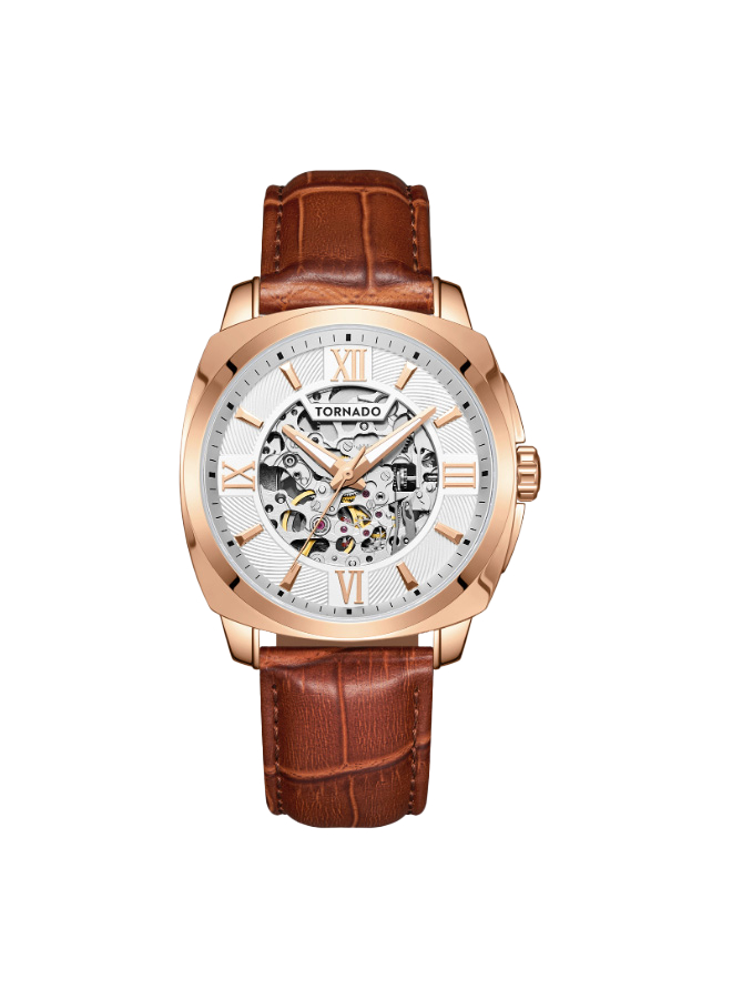 TORNADO AUTONOVA Men's 8N24 Movement Watch, Automatic Display and Stainless Steel Strap - T7316-RLDW, Dark Brown