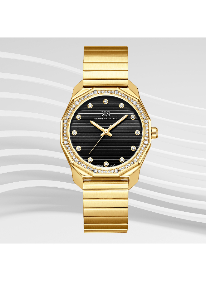Kenneth Scott Women's Analog Black Dial Watch - K24505-GBGB