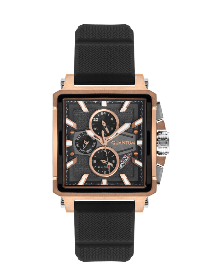 Quantum Men's Date&Dual Time Black Dial Watch - HNG969.850