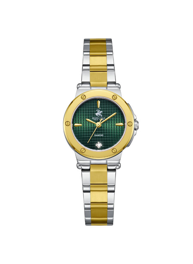 BHPC Ladies 3H  Fn S.S/IP GOLD Case S.S/IP GOLD STEEL Band GREEN 553C Dial