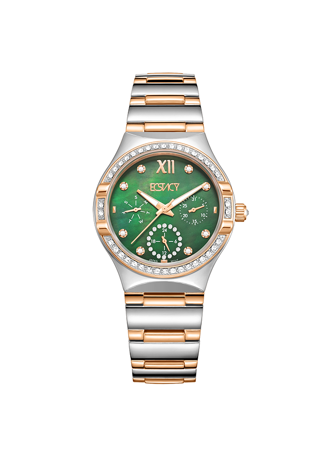 Ecstacy Women's Multi Function Green Dial Watch - E23608-KBKMG