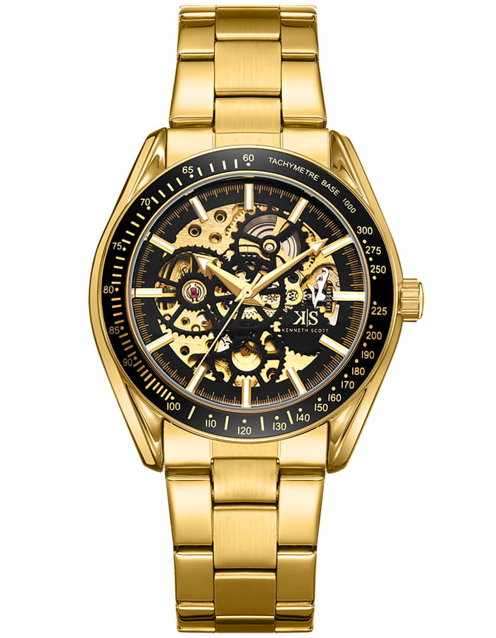Kenneth Scott Men's Mechanical Black Dial Watch - K22312-GBGB