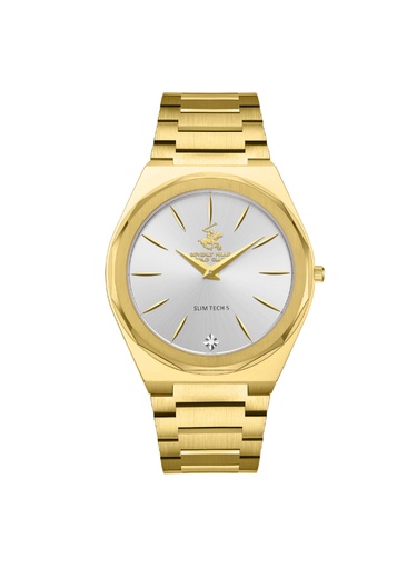 [BP3667X.130] BHPC GENTS 2H Gold Case Gold Metal Band Silver Dial
