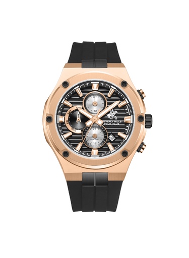 [BP3822X.451] BHPC Gents  MULTIFUNCTION Fn IP R.G Case BLACK SILICON Band BLACK Dial