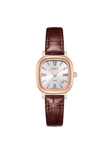 [E25510-RLDW] Ecstacy Ladies Analog Fn Rose Gold Case Brown Leather  Strap White Dial