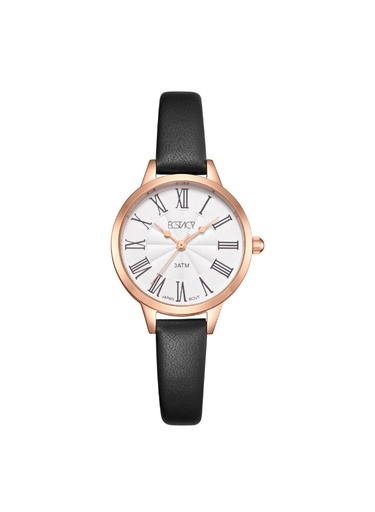 [E25511-RLBW] Ecstacy Ladies Analog Fn Rose Gold Case Black Leather  Strap White Dial