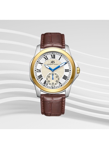 [K24018-TLDC] Kenneth Scott Men's Analog Champagne Dial Watch - K24018-TLDC