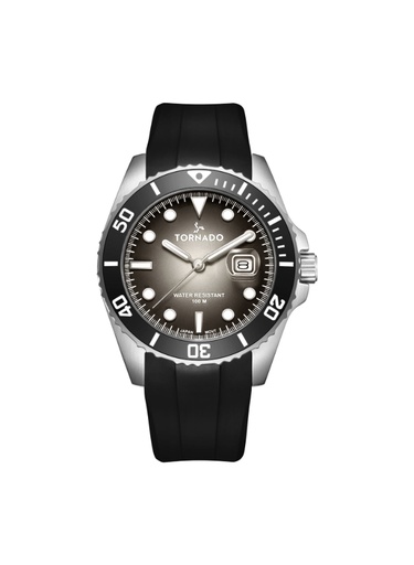 [T22001-SSBB] Tornado Gents Analog Fn Silver Case Black Silicone Strap Black Dial