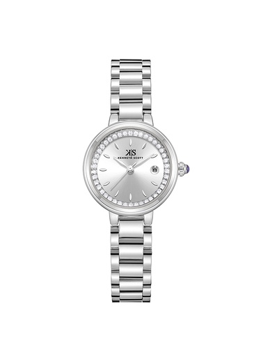 [K23542-SBSS] Kenneth Scott  Ladies Analog Silver Case Silver Metal Band Silver Dial