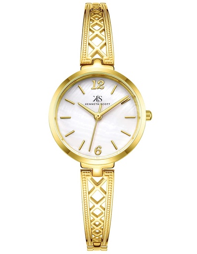 [K22518-GBGM] Kenneth Scott Ladies Analog Gold Case Gold Metal Band White Dial