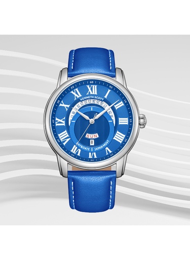 [K24020-SLNN] Kenneth Scott Gents Analog Silver Case Navy Blue Leather Strap Navy Blue Dial