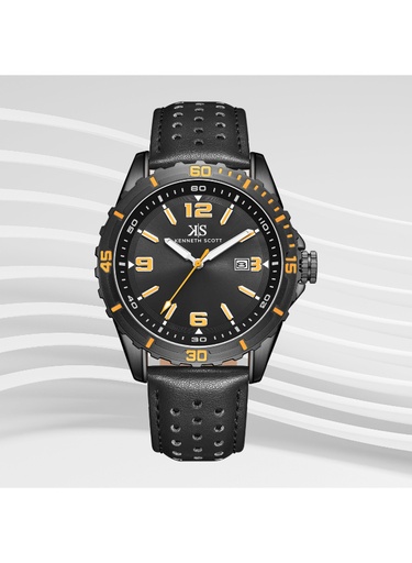[K24022-BLBBO] Kenneth Scott Gents Analog Black Case Black Leather Strap Black Dial