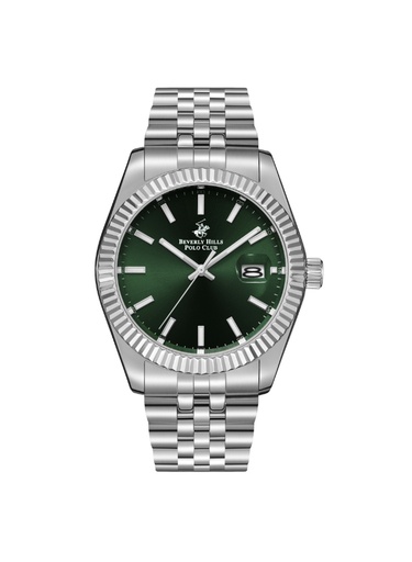 [BP3018X.371] BHPC Gents 3H DATE Fn S.S Case S.S STEEL Band GREEN 5605C Dial