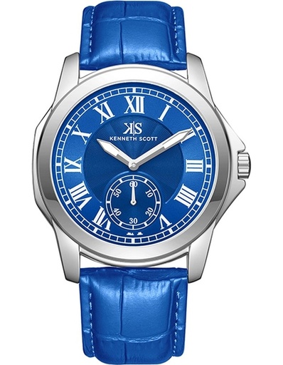 [K24018-SLNN] Kenneth Scott Gents Analog Silver Case Navy Blue Leather Strap Navy Blue Dial