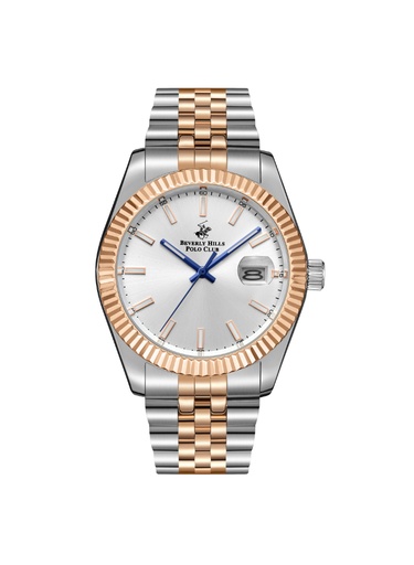 [BP3018X.531] BHPC Gents 3H DATE Fn S.S/IP R.GOLD Case S.S/IP R.GOLD STEEL Band SILVER Dial