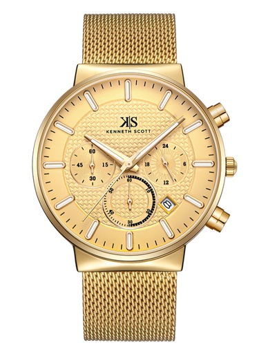 [K22133-GMGC] Kenneth Scott Gents chrono Gold Case Gold Mesh band Champagne Dial