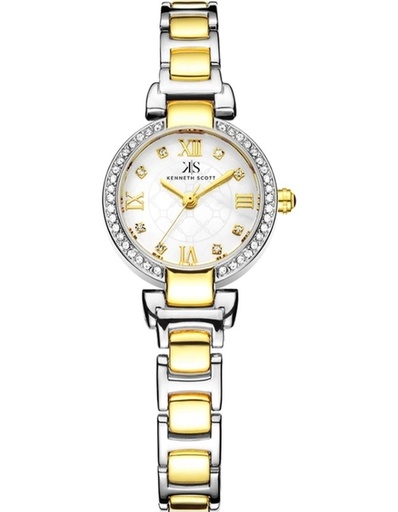 [K22520-TBTM] Kenneth Scott Ladies Analog TT Gold/Silver Case TT Gold/Silver Metal Band mop Dial