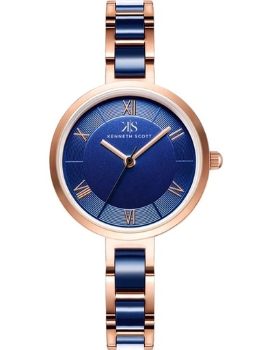 [K22521-KCNN] Kenneth Scott Ladies Analog TT RG/Silver Case Blue Ceramic Band Blue Dial