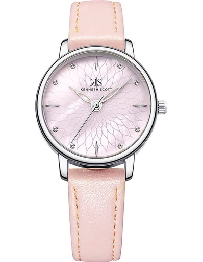 [K22524-SLPMP] Kenneth Scott Ladies Analog Silver Case Pink Leather strap  Pink Dial