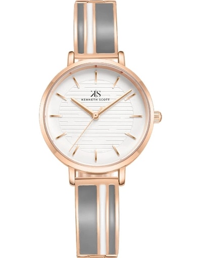 [K23501-RBXX] Kenneth Scott Ladies analog Rose Gold Case Gun metal Metal Band Grey Dial