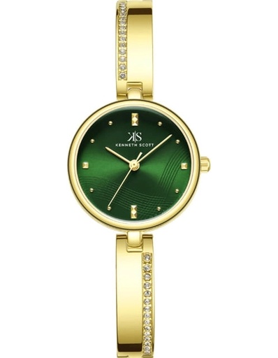 [K23506-GBGG] Kenneth Scott Ladies analog Gold Case Gold Metal Band Green Dial