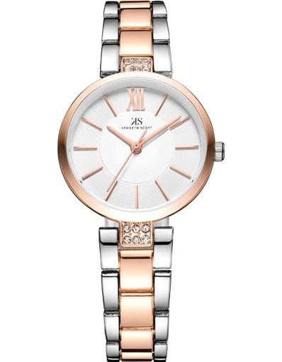[K23533-KBKW] Kenneth Scott Ladies analog Rose gold Case TT/RG Metal Band White Dial