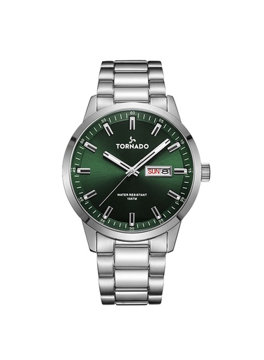 [T23001-SBSG] Tornado Gents 3H day-date Analog  Fn Silver Case Silver Bracelet Green sunray dial