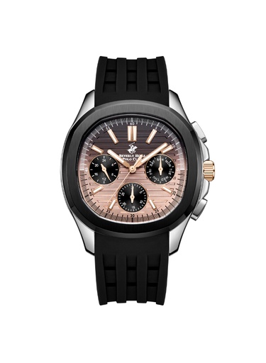 [BP3211X.311] BHPC Gents  MULTIFUNCTION  S.S/IP BLACK Case BLACK SILICON Band GUN BLACK TO R .GOLD Dial