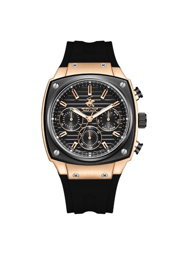 [BP3778X.451] BHPC Gents  MULTIFUNCTION Fn IP R.GOLD/IP BALCK Case BLACK SILICON Band GUN BLACK  Dial