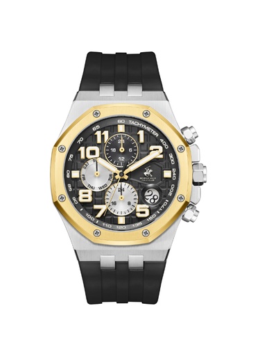 [BP3783X.250] BHPC Gents  MULTIFUNCTION Fn S.S/IP GOLD Case BLACK SILICON Band BLACK Dial