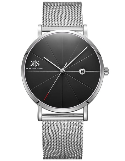 [K22013-SMSB] Kenneth Scott Men's Analog Black Dial Watch - K22013-SMSB